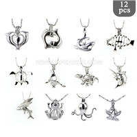 Sea animal theme big package Silver plated cage pendant 12pcs