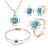 Girls silver plated CZ flower earrings bracelet necklace set