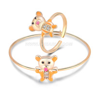 Girls silver plated CZ lovely orange bear ring bracelet jewelry