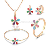 Girls silver plated CZ flower earrings bracelet necklace jewelry