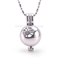 Silver plated round ball pearl cage pendant 5pcs