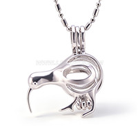 Silver plated pearl kiwi bird cage pendant 5pcs