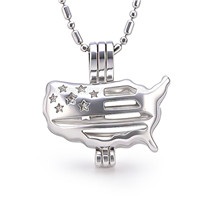 Silver plated pearl US Map cage pendant 5pcs