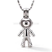 Silver plated pearl AI robot cage pendant 5pcs