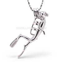 Silver plated pearl Scuba Diver cage pendant 5pcs