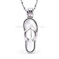 Silver plated pearl Flip Flops Beach Slippers cage pendant 5pcs