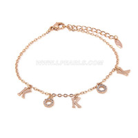 silver plated rose gold initial letter bracelet for women 8"