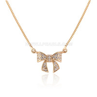 silver plated rose gold CZ bowknot pendant necklace for women