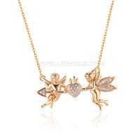 silver plated rose gold CZ angles pendant necklace for women