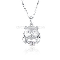silver plated CZ bear pendant necklace for women
