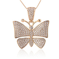 silver plated rose gold CZ big butterfly necklace pendant