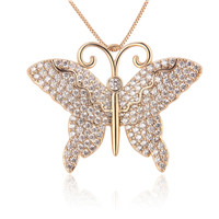 silver plated rose gold CZ big butterfly necklace pendant