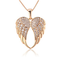 silver plated rose gold CZ angel wings necklace pendant