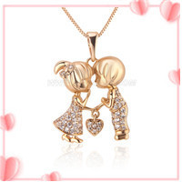 silver plated rose gold CZ boy and girl couple necklace pendant