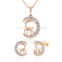 Silver plated rose gold CZ reindeer earrings pendant necklace se