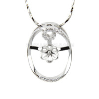 silver plated round flower design pearl pendant necklace mountin