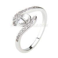Fashion wholesale silver plated pearl rings with zircons fitting