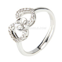 wholesale silver plated adjustable pearl ring fitting with zirco