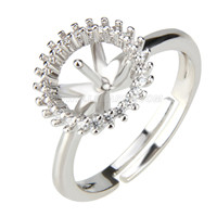 Silver plated flower adjustable pearl ring fitting with zircons