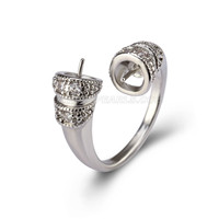 Silver plated CZ pearl adjustable ring setting for women