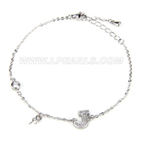 Latest 925 sterling silver bracelet J shape with zircons