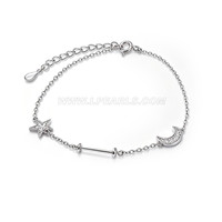S925 sterling silver CZ moon and star pearl bracelet fitting