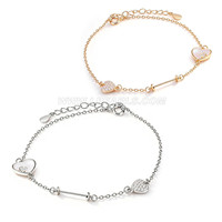 S925 sterling silver CZ pearl 2 love hearts bracelet setting