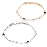S925 sterling silver black pink hearts pearl bracelet mounting