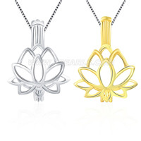 925 sterling silver lotus flower cage pendant