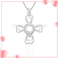 925 sterling silver love hearts cross wish pearl cage pendant