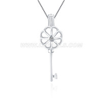 Women 925 sterling silver flower key cage pendant