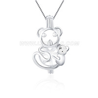 Hug Bear 925 sterling silver cage pendant