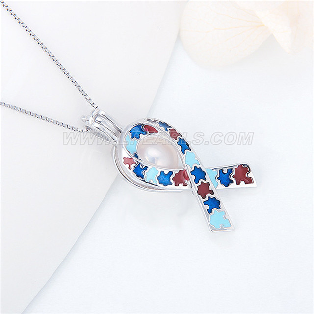 Infantile autism scarf design 925 sterling silver cage pendant LP pearl ...