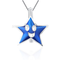 Star design smiling face 925 sterling silver cage pendant