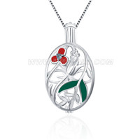 Nice women 925 sterling silver oval flower cage pendant