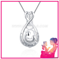 S925 sterling silver waterdrop mother child pearl cage pendant