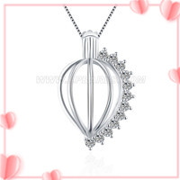 S925 sterling silver CZ heart 14mm pearl cage pendant for women