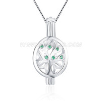 S925 sterling silver green life tree pearl cage pendant for wome