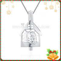 S925 sterling silver Christmas tree house pearl cage pendant
