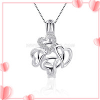 S925 sterling silver love hearts pearl cage pendant