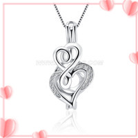 S925 sterling silver double love hearts pearl cage pendant