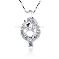 S925 sterling silver CZ little bear pearl cage pendant