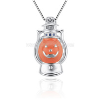 925 sterling silver Halloween orange pumpkin light cage pendant