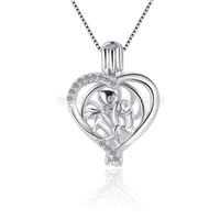 S925 sterling silver Halloween CZ skull heart pearl cage pendant