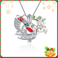 925 sterling silver Christmas Reindeer sleigh cage pendant