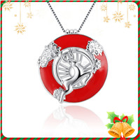 925 sterling silver Christmas red reindeer snowflake cage pendan