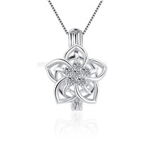 925 sterling silver flower pearl cage pendant for women
