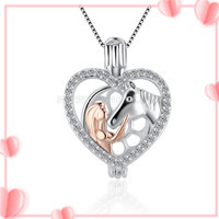 925 sterling silver CZ love heart woman & horse pearl cage penda