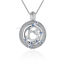925 sterling silver CZ round Aquarius cage pendant for women