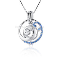 925 sterling silver blue zircon wave pearl cage pendant